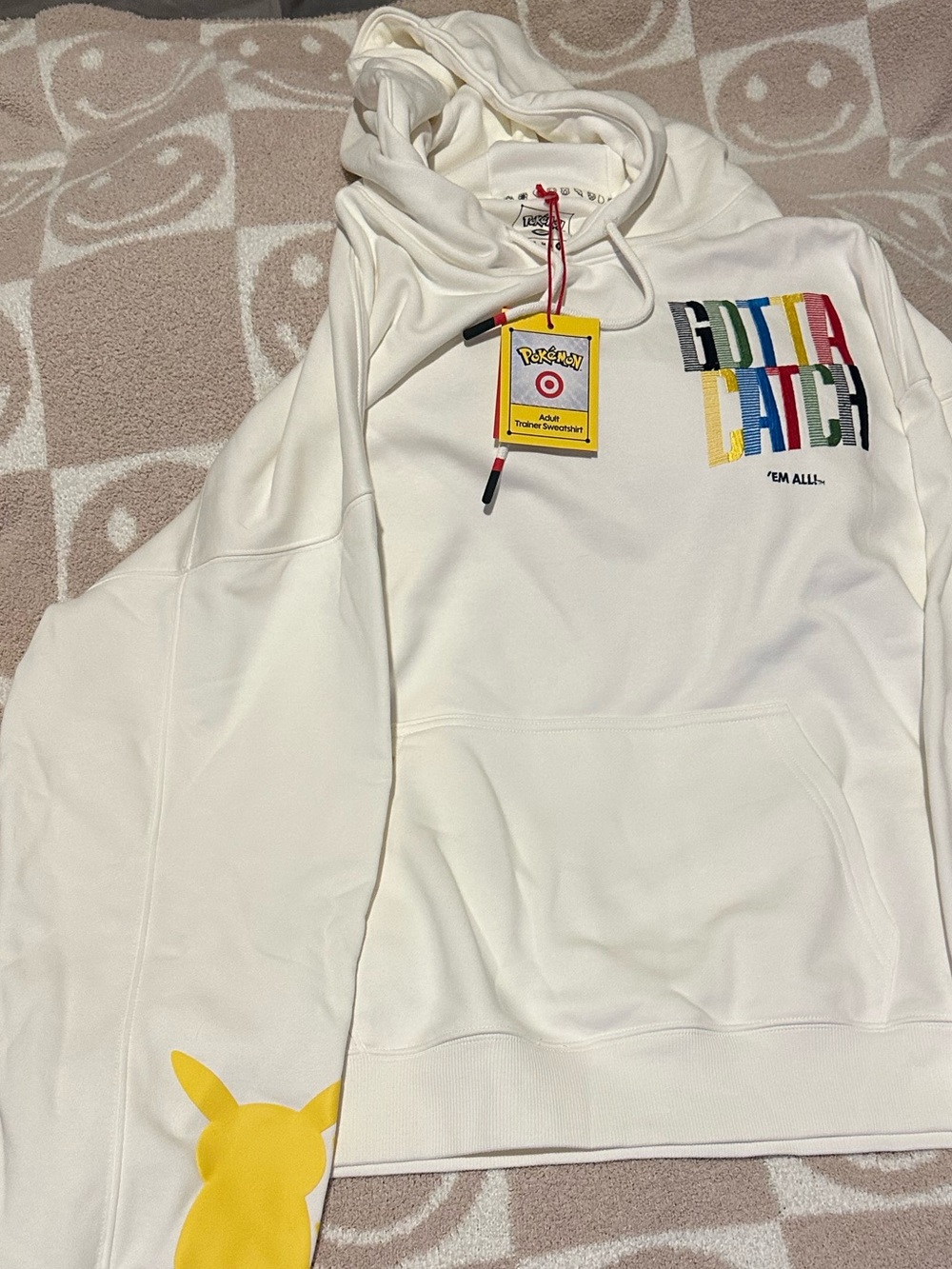 Pokemon Gotta Catch 'Em All Cream Hoodie with Yellow Pikachu Detail